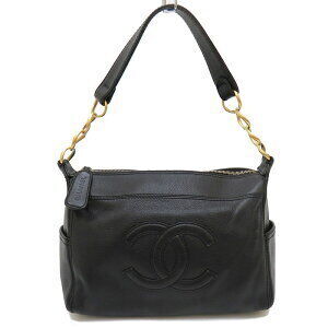 CHANEL Coco Mark Semi Shoulder Bag circa Leather Black IMaKMo